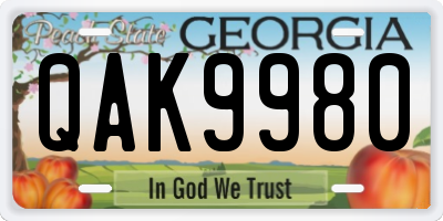 GA license plate QAK9980