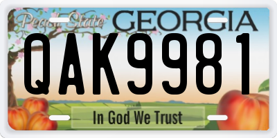 GA license plate QAK9981