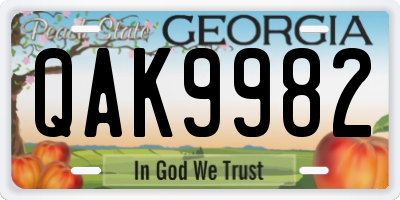 GA license plate QAK9982