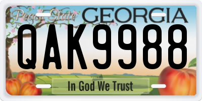 GA license plate QAK9988