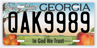 GA license plate QAK9989