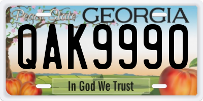 GA license plate QAK9990