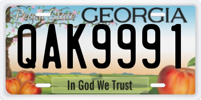 GA license plate QAK9991