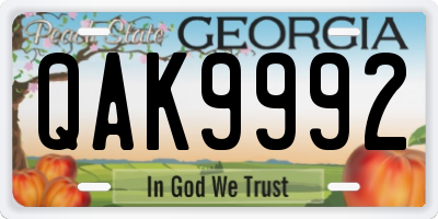 GA license plate QAK9992
