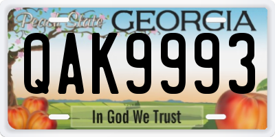 GA license plate QAK9993