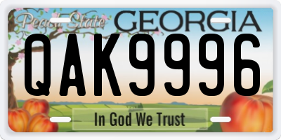 GA license plate QAK9996