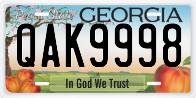 GA license plate QAK9998