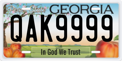 GA license plate QAK9999
