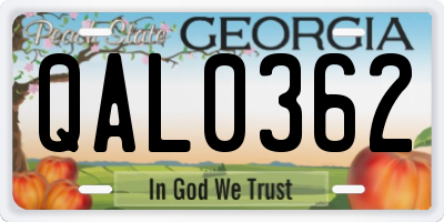 GA license plate QAL0362
