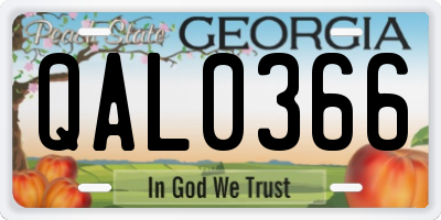 GA license plate QAL0366