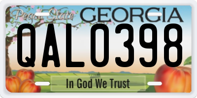 GA license plate QAL0398