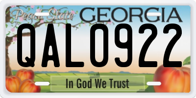 GA license plate QAL0922