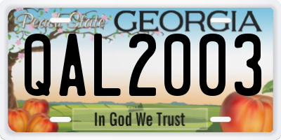 GA license plate QAL2003