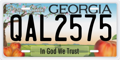 GA license plate QAL2575