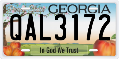 GA license plate QAL3172