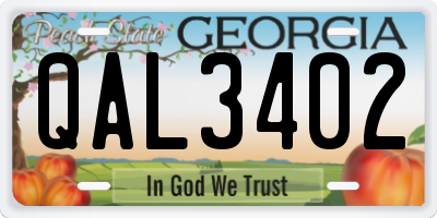 GA license plate QAL3402