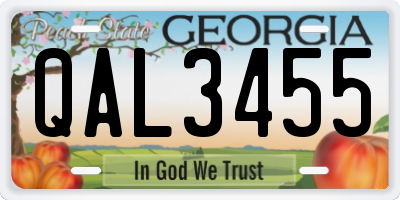 GA license plate QAL3455