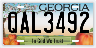 GA license plate QAL3492