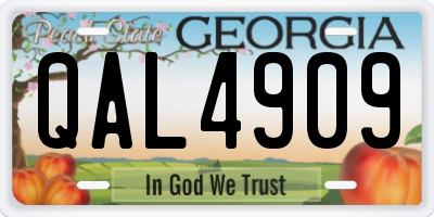 GA license plate QAL4909