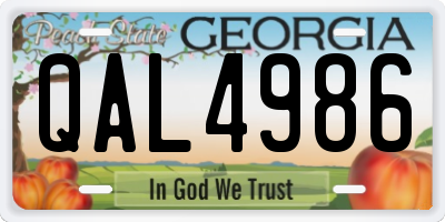 GA license plate QAL4986