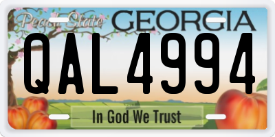 GA license plate QAL4994