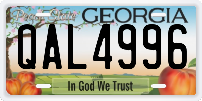 GA license plate QAL4996