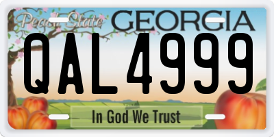 GA license plate QAL4999