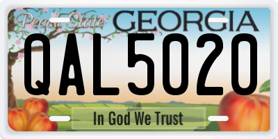 GA license plate QAL5020