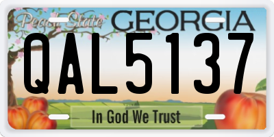 GA license plate QAL5137