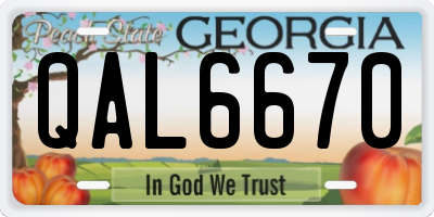 GA license plate QAL6670