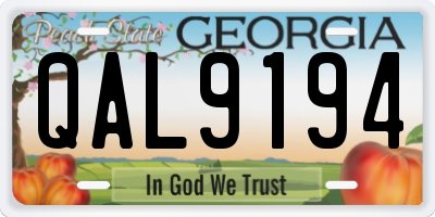 GA license plate QAL9194