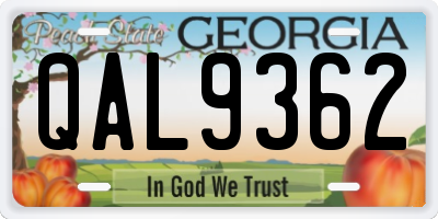 GA license plate QAL9362