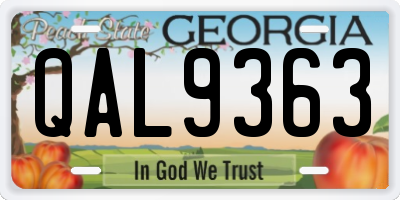 GA license plate QAL9363