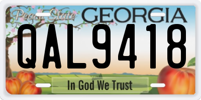 GA license plate QAL9418