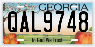 GA license plate QAL9748