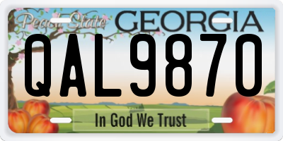 GA license plate QAL9870