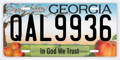 GA license plate QAL9936