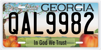 GA license plate QAL9982