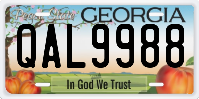 GA license plate QAL9988