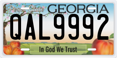 GA license plate QAL9992