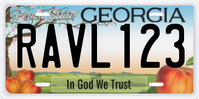 GA license plate RAVL123