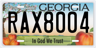 GA license plate RAX8004