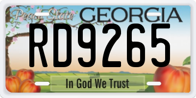 GA license plate RD9265