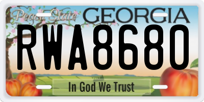 GA license plate RWA8680