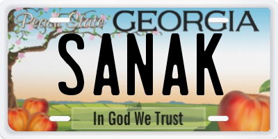 GA license plate SANAK