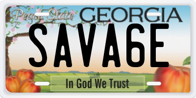 GA license plate SAVA6E