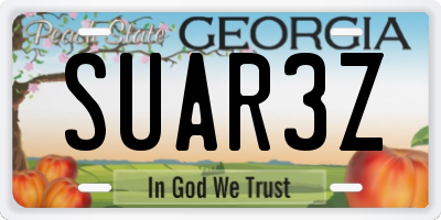 GA license plate SUAR3Z