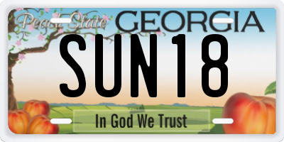 GA license plate SUN18