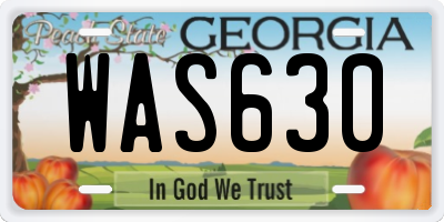 GA license plate WAS630