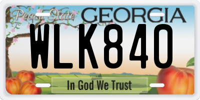 GA license plate WLK840